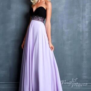 Night Moves by Allure Lilac and Black Jewel Embellished Evening Prom Gown Size 8